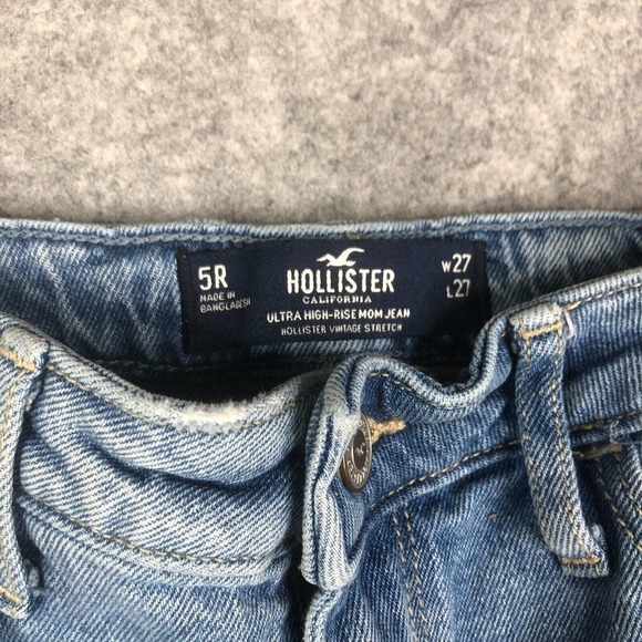 Hollister Jeans Women's 5R Ultra High-Rise Mom Stretch Light Wash Blue Denim - Picture 4 of 10